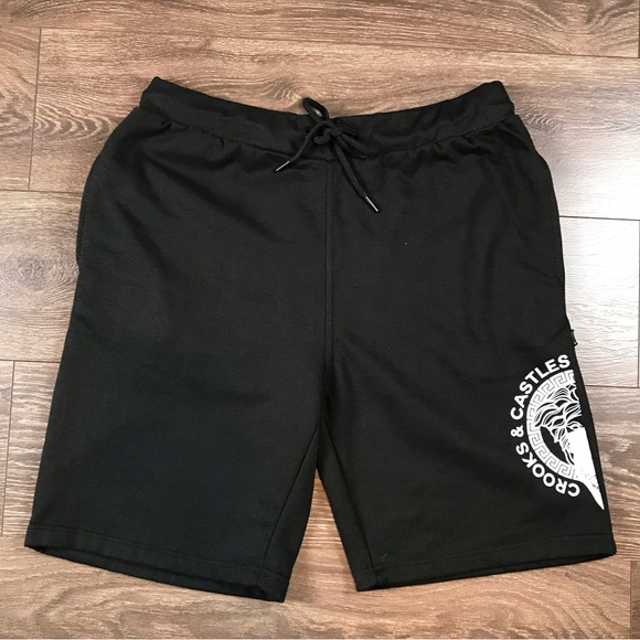 Crooks & Castles Essential Half Medusa Mens 9” Black Sweat Shorts Size Large NEW - Picture 1 of 9